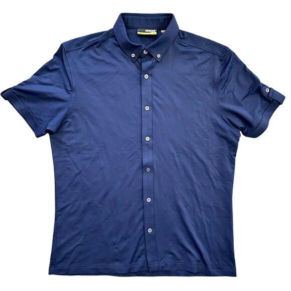 Murano Slim Fit Performance Button-Down Shirt LG Navy Blue Stretch Normcore Dad - Picture 2 of 6